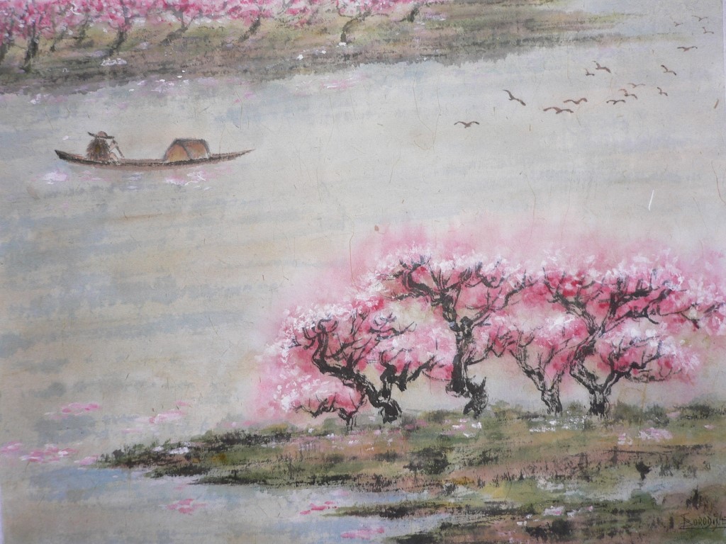 Cerisiers en fleurs technique spontanee xie yi