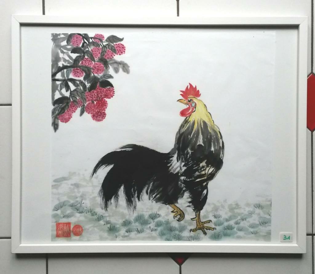 Coq majestueux sous les lichis de Thuy