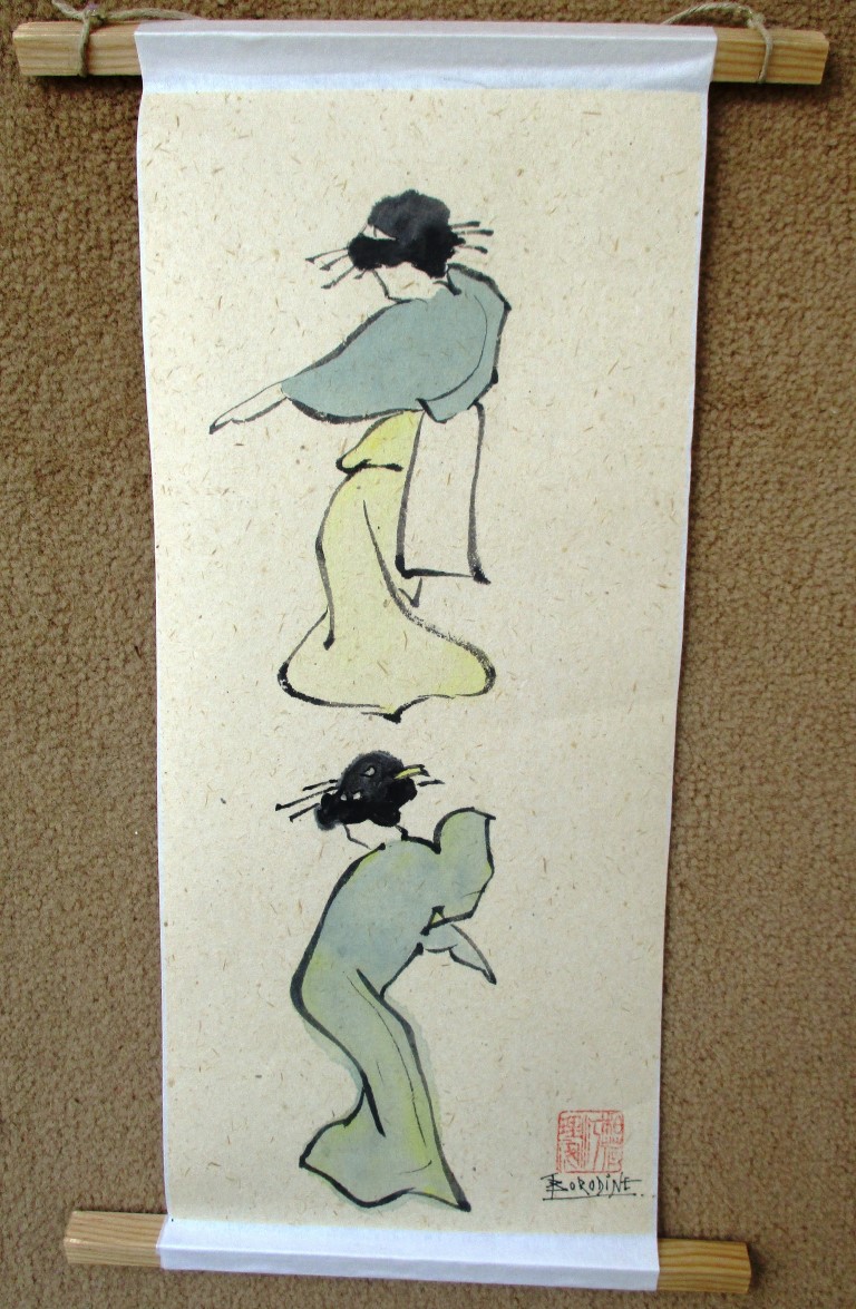 Danseuses d apre s hokusai sur papier washi japonais a fibre ve ge tale