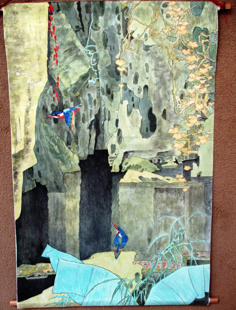 Grottes oniriques feuilles or totalite tableau