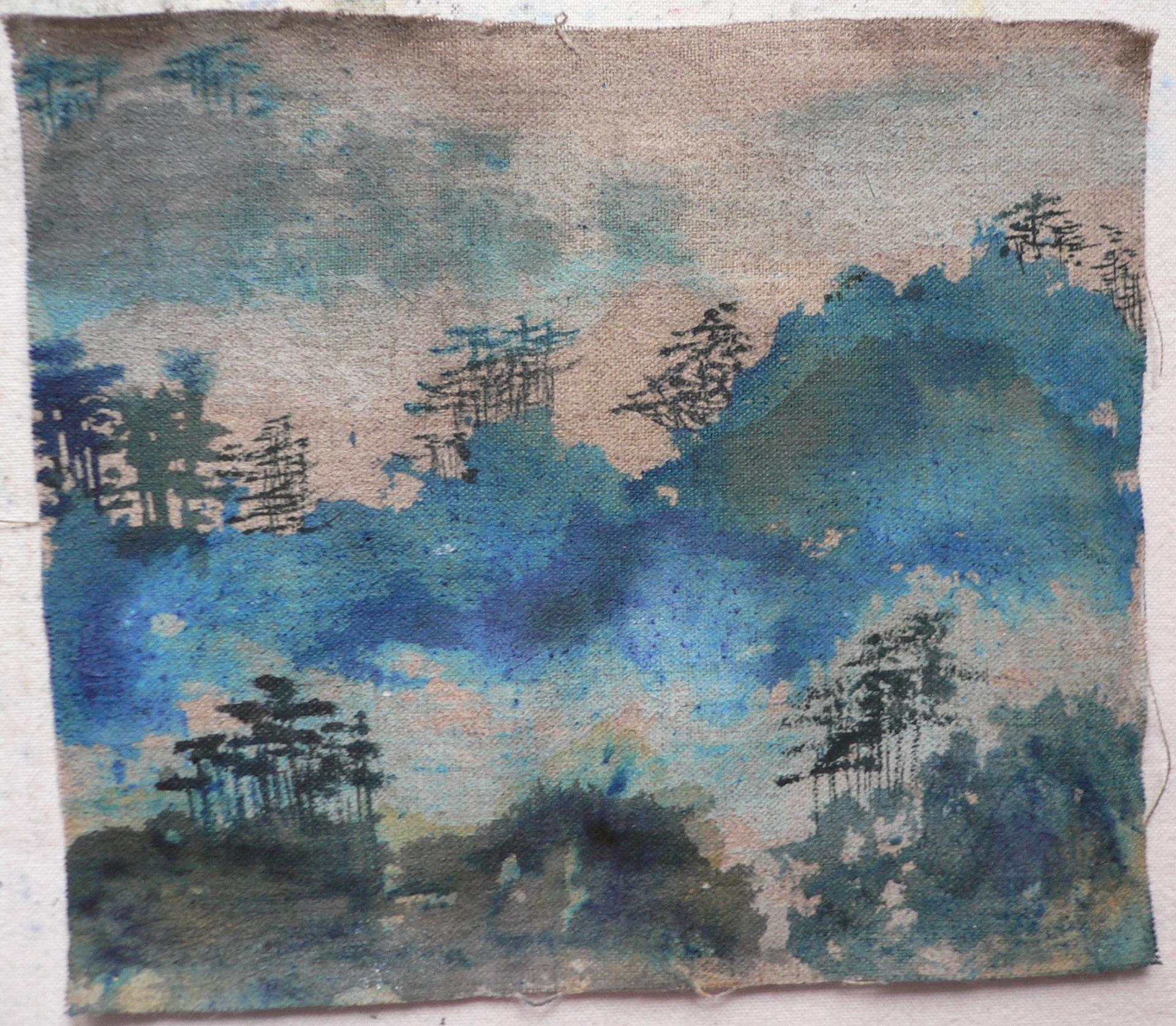 Paysage taiwanais sur toile de lin