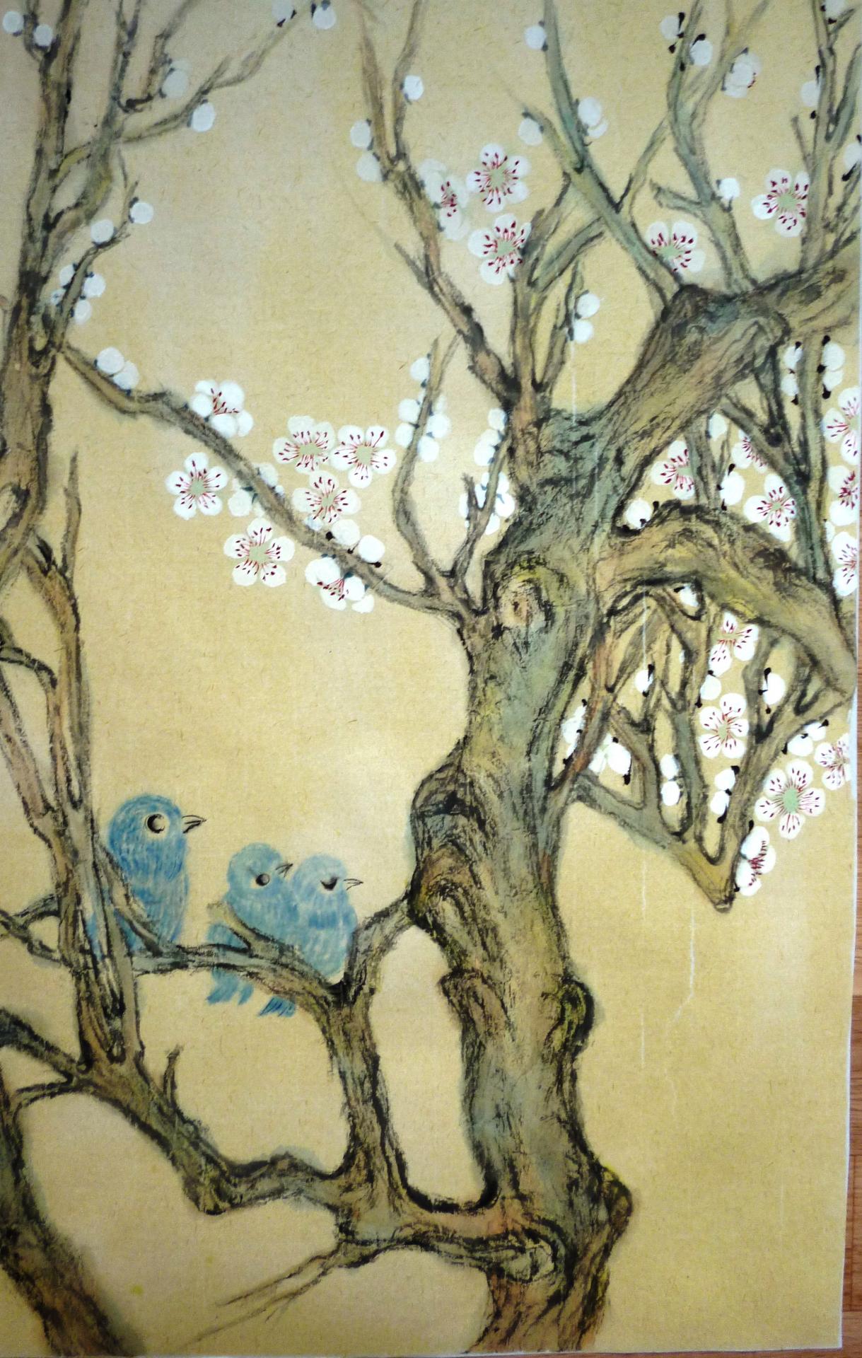 Prunus et oiseaux bleus Karima Desmazieres